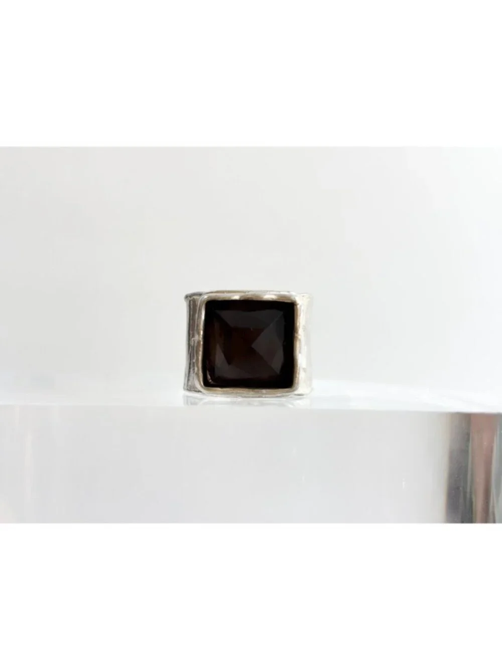 Chunky Smokey Quartz Gemstone Minimalist Sterling Silver 925 Vintage Ring - sz 7